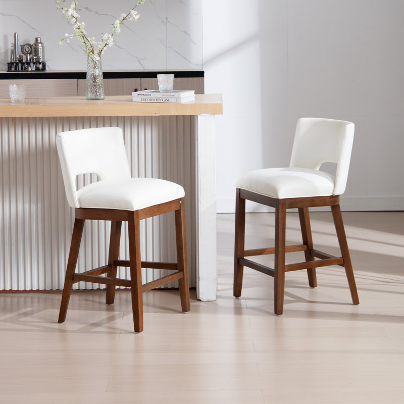 Upholstered Farmhouse Bar Stools, 26" Counter Barstools With Wood Legs For Kitchen Island/Breakfast Bar/Home Pub Set of 2