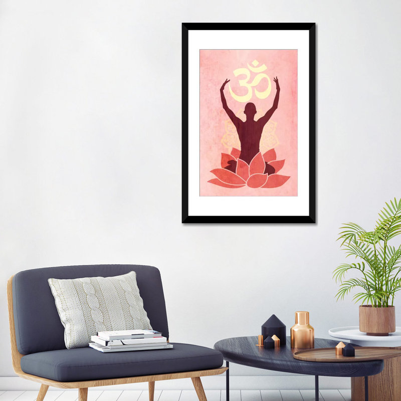«OM Lotus Flower», reproduction d'impression sur toile en rose, H 24 po x l 16 po x P 1 po, Papier avec cadre noir, Blanc