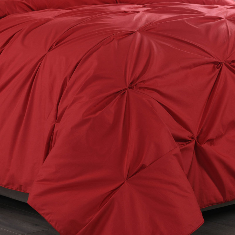 Scarlet Red Twin Cotton Pintuck Duvet Cover Set