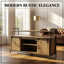 Meuble télé rustique en chêne rustique et noir avec porte de grange coulissante, cadre en métal durable pour une esthétique industrielle moderne et un rangement fonctionnel.
