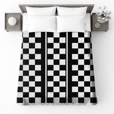 Black White Checkered Quilted Bedspread All Sizes