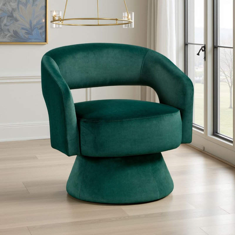 Chaise d'appoint pivotante Lessa, base ronde, coussin en mousse souple, Vert