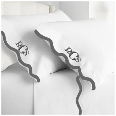 Monogram 400TC Applique Scallop Embroidery Cotton Sheet Set