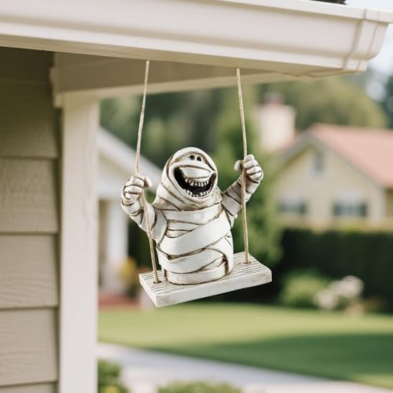 Adorable figurine de statue de balançoire, décoration de table d'Halloween pour la maison - Momie de balançoire