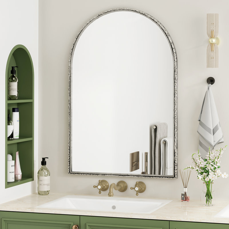 Miroir mural arqué avec cadre en fer, Argent