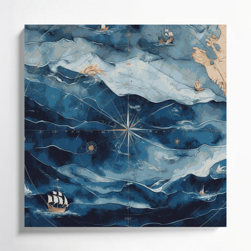 Art mural nautique gris sur toile, H 12 po x l 12 po