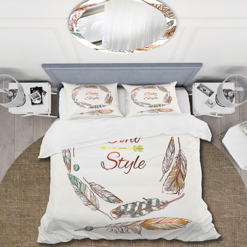 Ensemble de housse de couette bohème et éclectique de couleur bohème Ethnique beige bohémien - Polyester microfibre