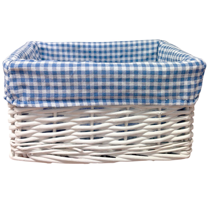 White Wicker Storage Basket with Lining - 24x18x12cm, Blue
