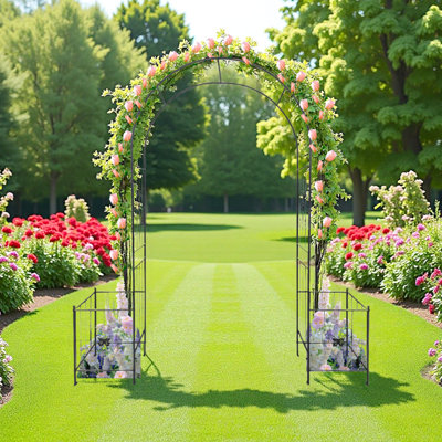 7.15Ft Metal Garden Arch Trellis, Ideal For Climbing Vines, Great Wedding And Birthday Party Decoration, Patio Decor, Black High, Rose Ceremony Other Events