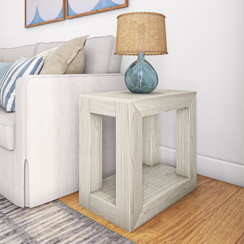 Dedie Solid Wood End Table, White Sand Wirebrush
