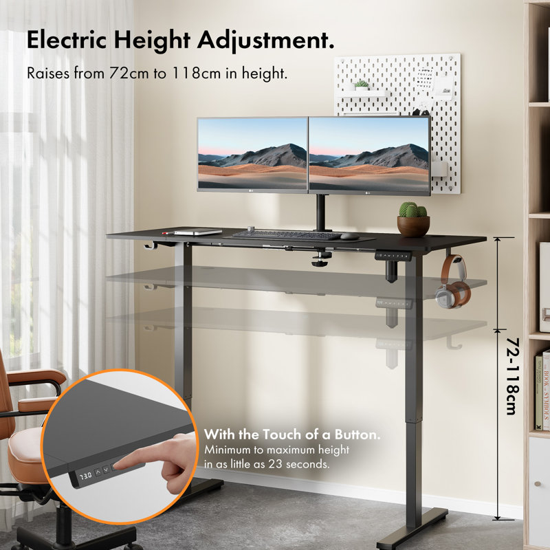 Adjustable Metal Base Standing Desk, Black, 140 W x 60 D