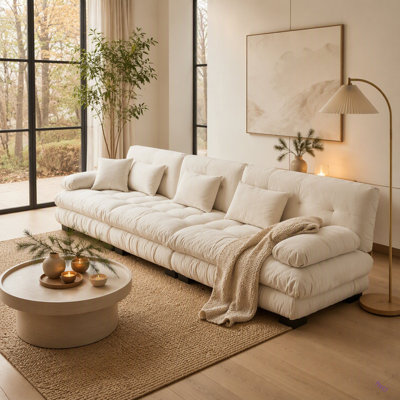 Canapé modulaire 4 places à assise profonde et canapé modulaire, canapé en chenille Canapé rembourré confortable pour salon, appartement, studio, bureau, chenille
