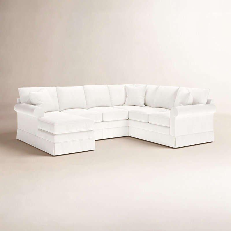 Canapé modulaire 3 pièces Friedman, Blanc sergé décoloré classique, Accoudoir à gauche (vu de face)