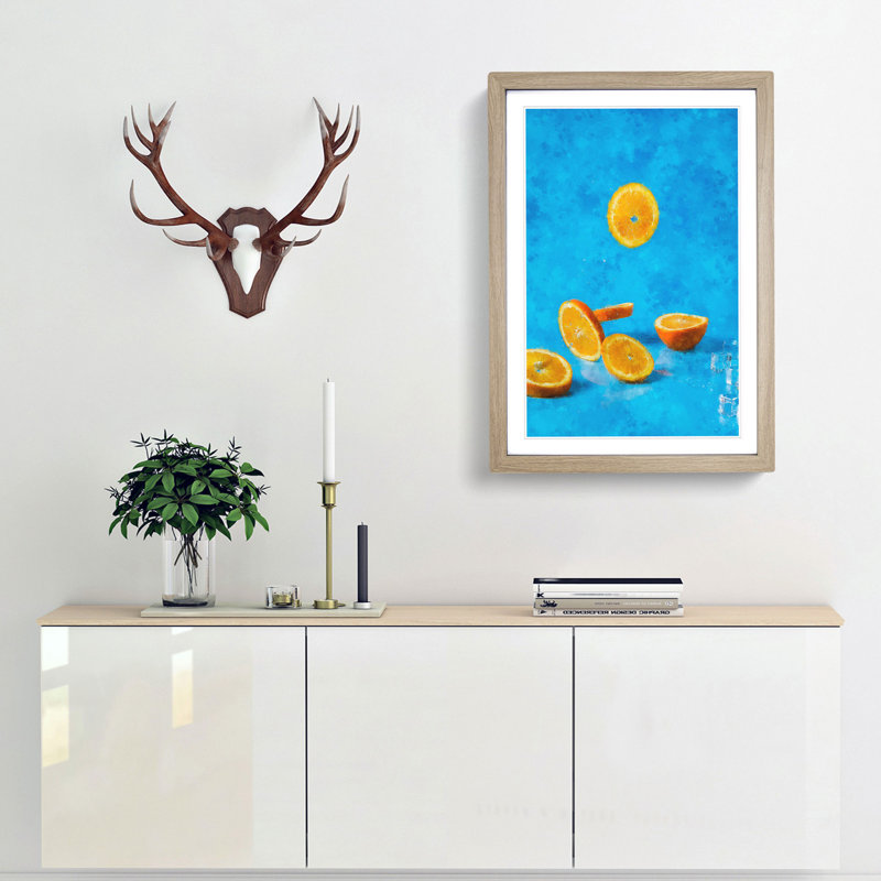 Falling Oranges - Picture Frame Painting Print, 63cm H x 45cm W x 2cm D, Oak Framed