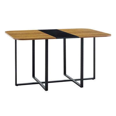 Table de salle à manger en bois aggloméré noir et naturel à deux tons - un choix idéal pour les styles minimalistes et industriels modernes, avec des dimensions de 60,2 x 39,3 x 31 pouces.