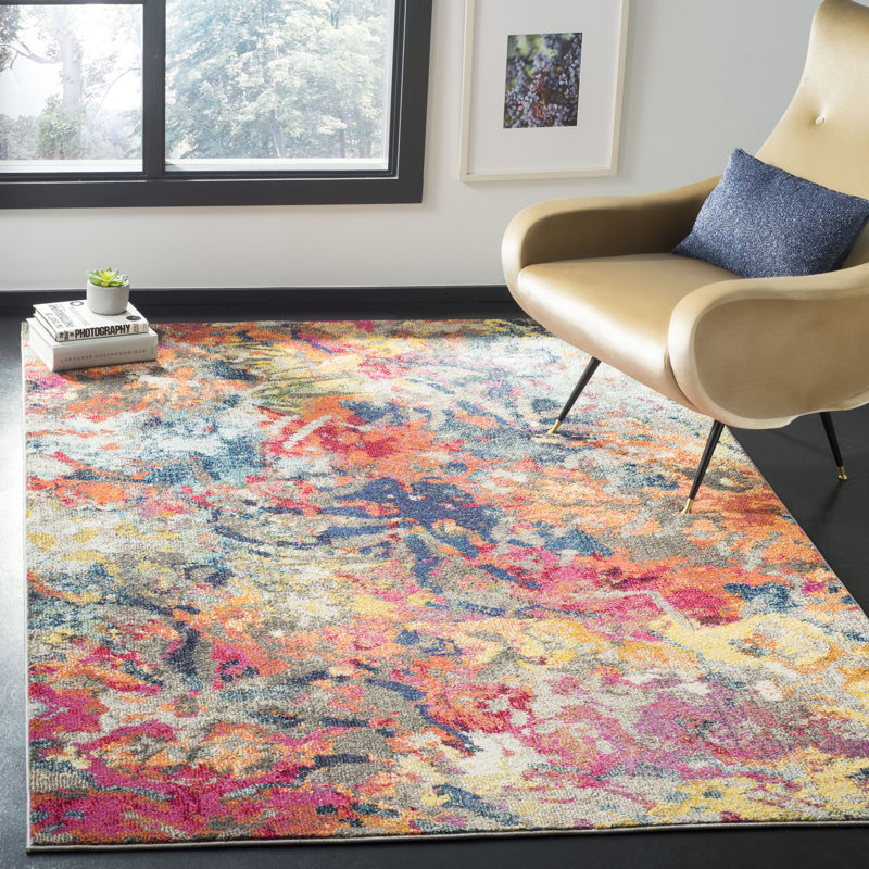 Hertzler Southwestern Blue/Orange Area Rug, Rectangle 4' x 5'7"