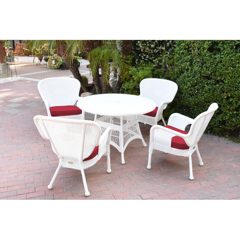 Batchelder 4 - Person Wicker Patio Dining Set with Round Table, Red, White