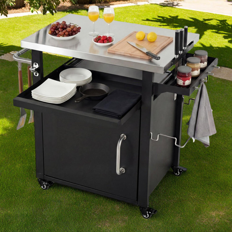 Chariot de gril extérieur avec armoire de rangement, four à pizza avec chariot et plateau en acier inoxydable