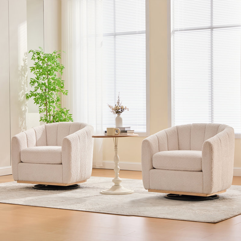 Fauteuil demi-tonneau pivotant surdimensionné (ensemble de 2), Ivoire ivoire