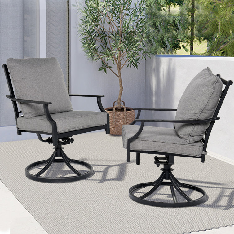 Swivel Patio Dining Armchair With Cushion（set of 2）