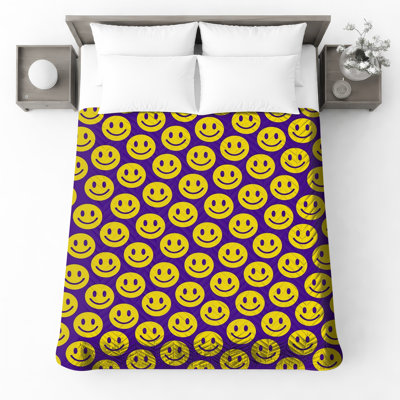 Yellow Smiley Faces Quilted Thin Bedspread