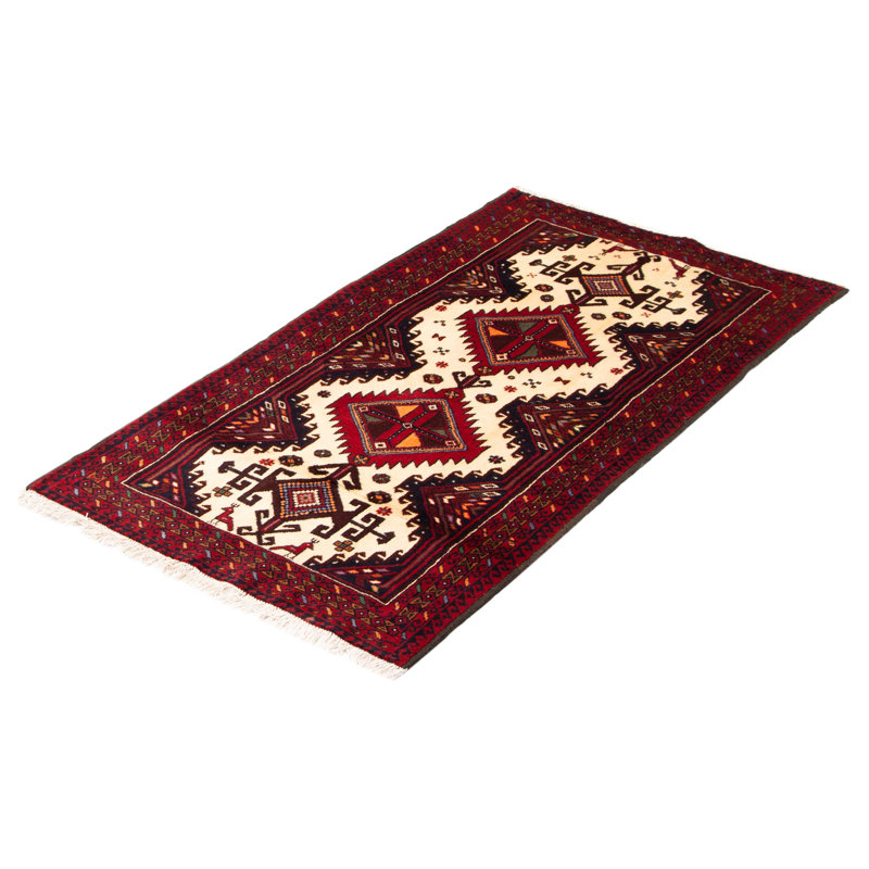 Tapis unique en laine noué à la main 3 pi 2 po x 5 pi 10 po nouvel âge Warrenton - crème / brun / rouge