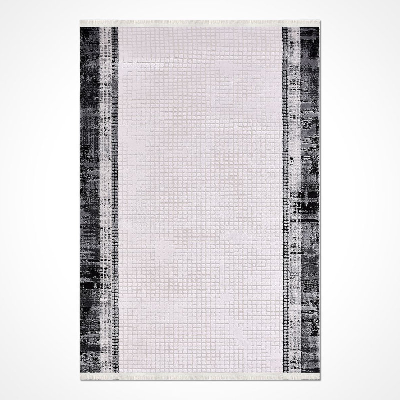 Tapis gris moderne lavable à la machine, Rectangle 3 pi 4 po x 6 pi 7 po
