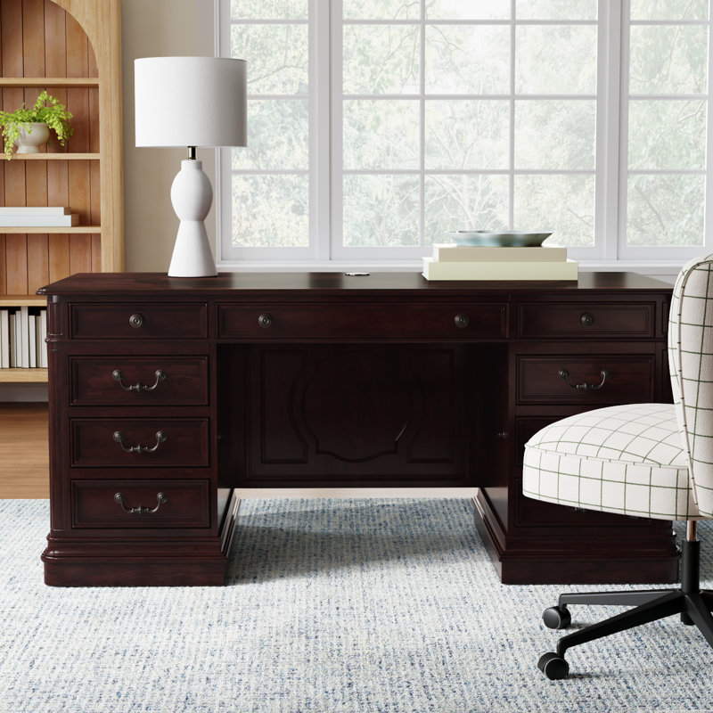 Mattern Solid and Manufactured Wood Executive Desk with Keyboard Tray 