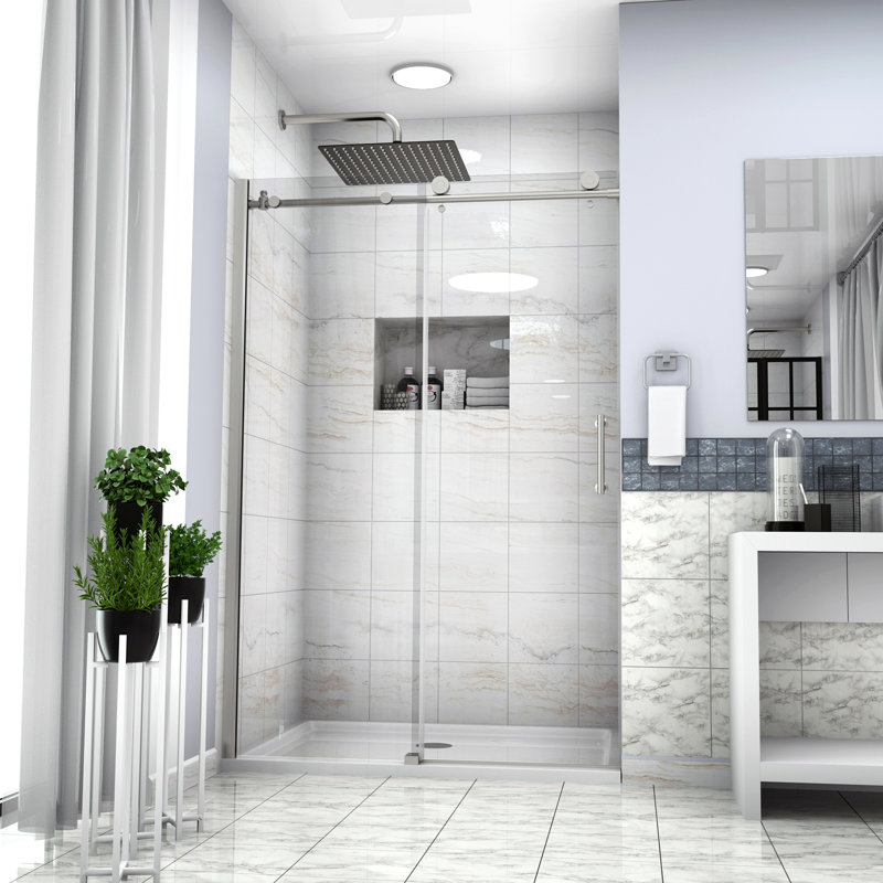 Paroi de douche coulissante simple 76 ", 5/8 po (8 mm) de douche, Nickel brossé