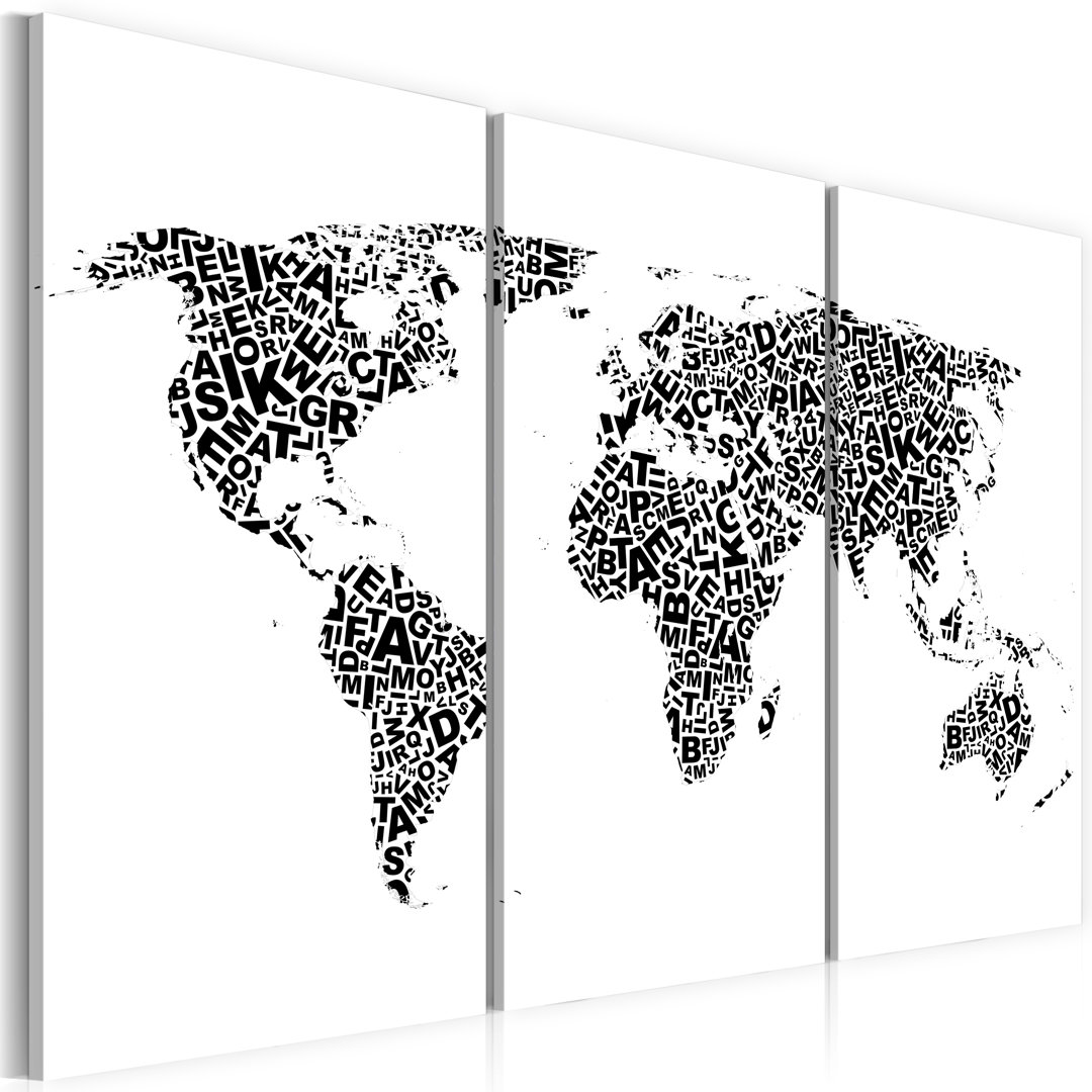 3-tlg. Leinwandbilder-Set World Map Alphabet