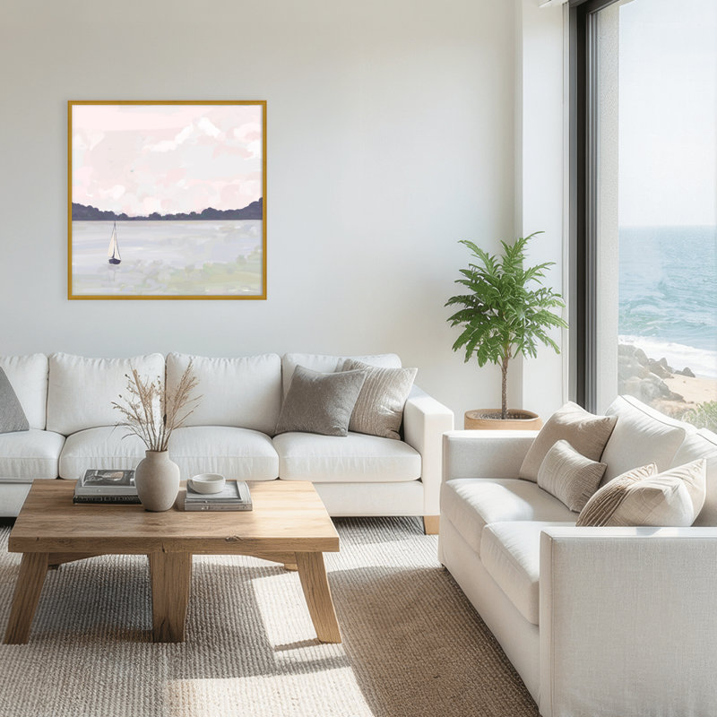 Coastal Retreat Sailing Through Abstraction, 48" H x 48" W x 1.125" D, Framed Print, Gold