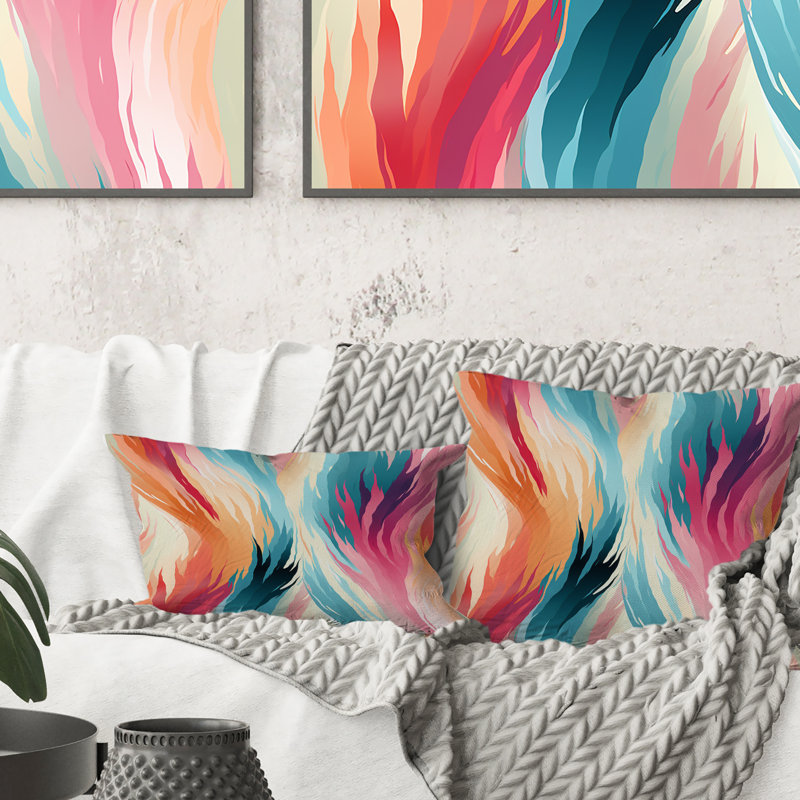 Turquoise et rose éthéré Ikat Fusion - coussin imprimé