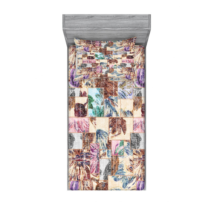 Microfiber Patchwork Sheet Set, Twin XL Sheet Set with Fitted Sheet