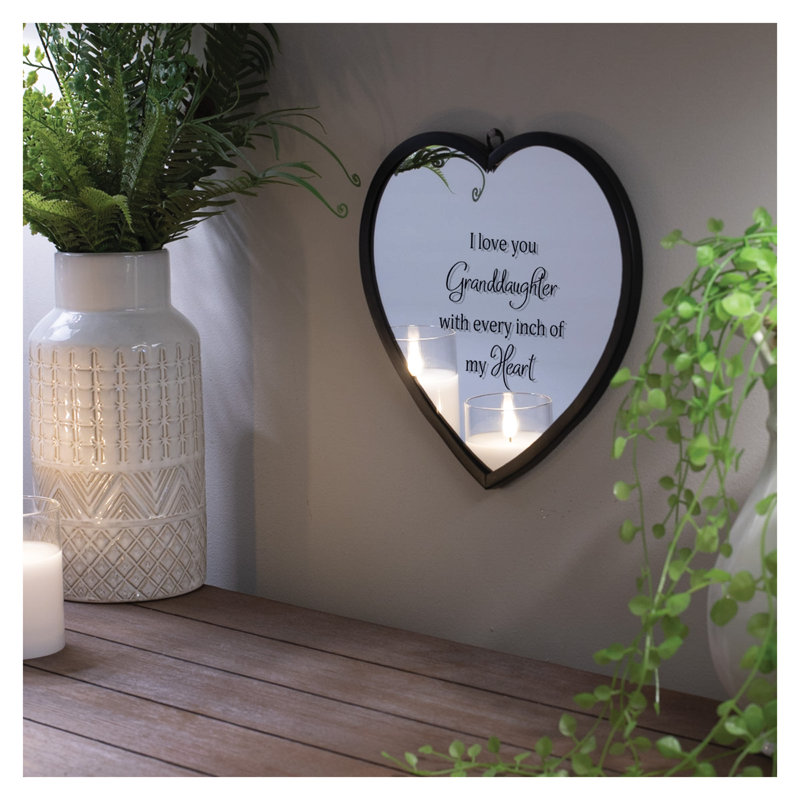 Emelia-Rose Metal, Glass Flat Wall Mirror, Emelia-Rose Heart Love You Granddaughter, 8" x 8", Black