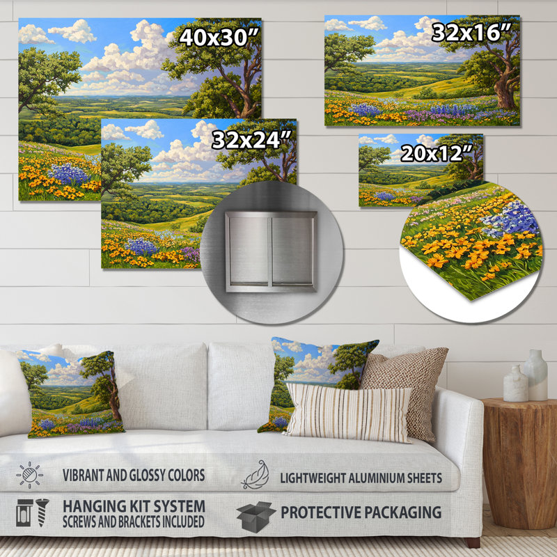 Texas Hill Country II - paysages, art mural en métal, impression sur métal, H 16 po x l 32 po