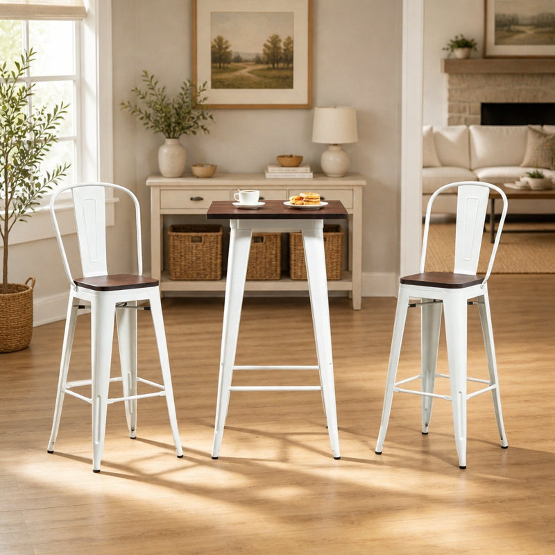 Ensemble de table de salle à manger 3 pièces à hauteur de bar avec deux chaises et des cadres en métal