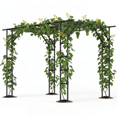 Garden Arch Trellis 132x92x80 in, Polyethylene-Coated Steel Plant Climbing Rack, Black