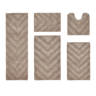 Ensemble de tapis pour salle de bain à chevrons touffetés 100% coton 1990 GSM Hugo Premium avec envers en latex antidérapant, certifié OEKO-TEX®, super absorbant et lavable à la machine, beige