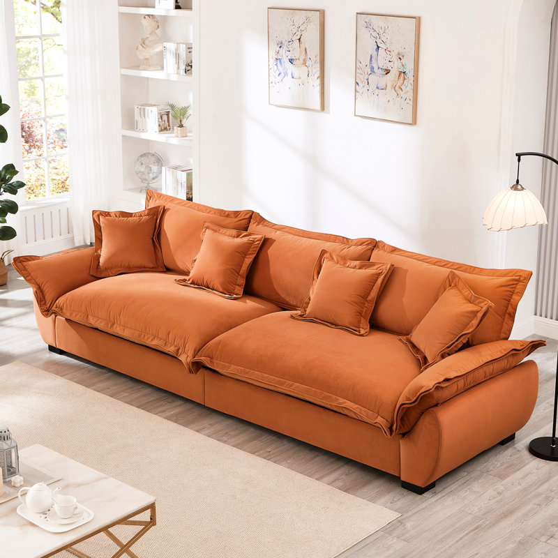 Modern Orange With Storage Compartments, Fabric, And Throw Pillows For Family Room Sailing Design Hidden Storage, Washable Cushion Covers, Soft Seating Living Space