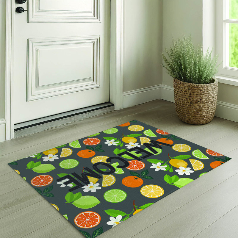 Paillasson Sunny Citrus Welcome, Gris anthracite, L 48 po x L 72 po