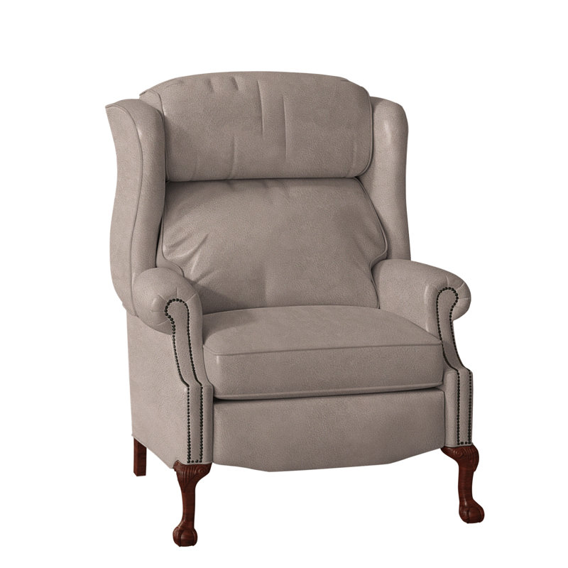 Maxwell Recliner, Aline Light Grey Genuine Leather, Mahogany, Power