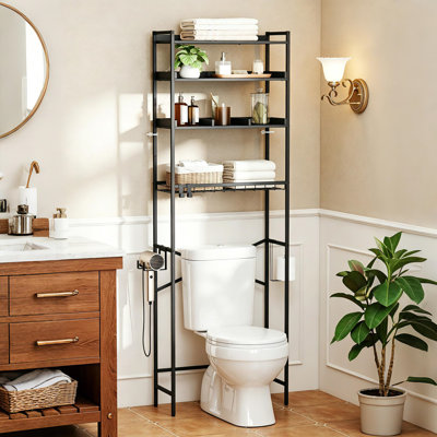 Support de rangement au-dessus de la toilette, étagère de rangement autoportante pour salle de bain avec support pour sèche-cheveux