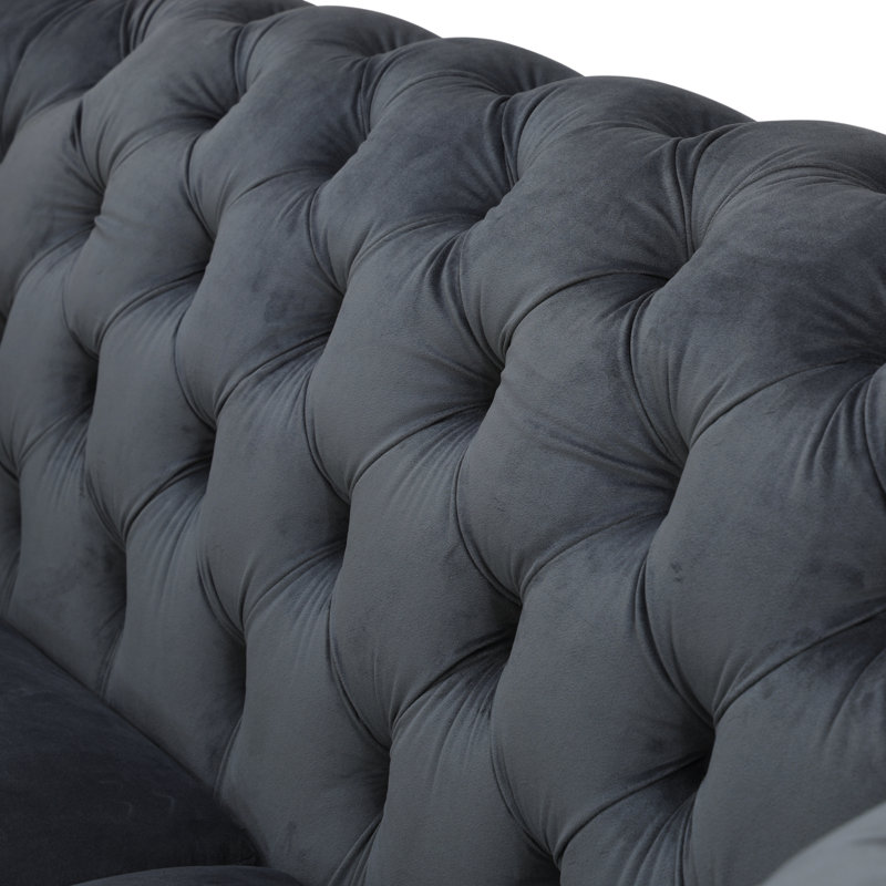 Ilidio 90'' Upholstered Luxe Tufting,Cloud-level comfort Sofa, Gray Microfiber/Microsuede, 32'' H X 90'' W X 36'' D