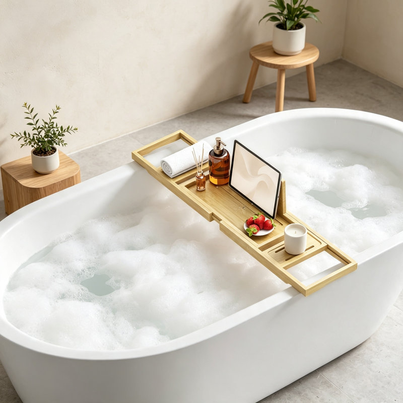 Premium Expandable Bamboo Bathtub Tray Adjustable for Most Tubs