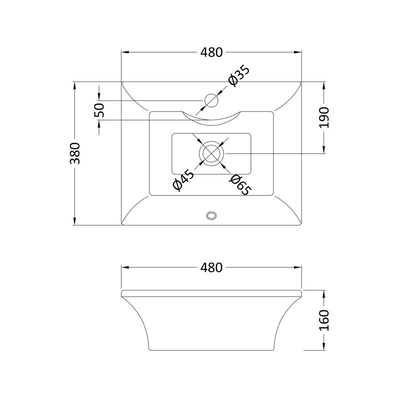 Nuie Vessels 495mm L x 410mm W White Ceramic Rectangular Sink