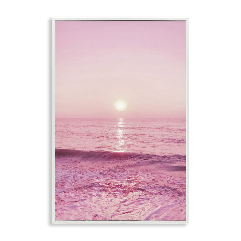 «Peachy Pink Sunset», estampe numérique par Nataly White, Giclée encadrée blanc bord de mer, H 24 po x l 16 po