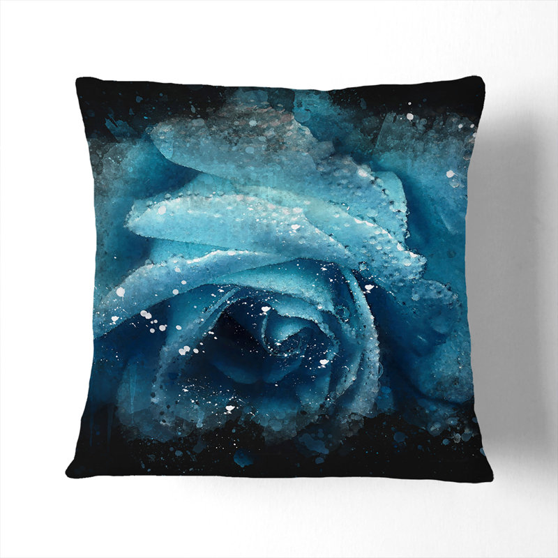 Blue Rose Flower Vol.1 Paint Splash Floral Square Throw Cushion, 55cm H x 55cm W x 20cm D