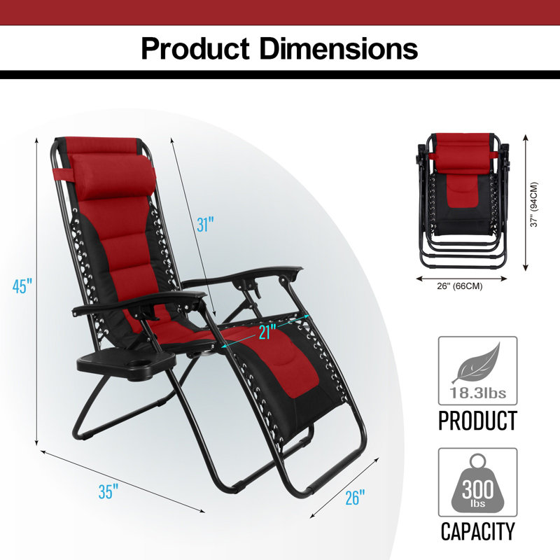 Chaise inclinable zéro gravité avec coussin, Rouge