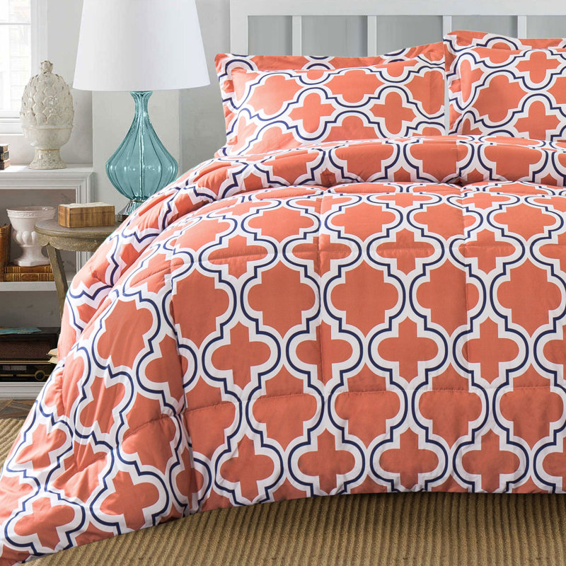Coral Geometric Down Alternative Full Comforter Set