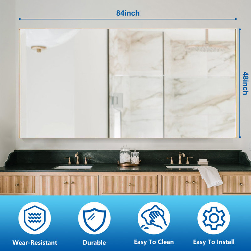 Aluminium Rectangle Wall Mirror, 48" x 84", Brushed Gold